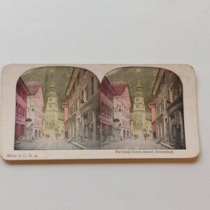 ANTIQUE STEREOGRAPH CARD The Clock Tower, Altdorf, Switzerland